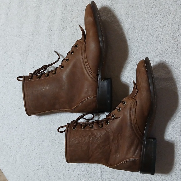 Laredo Women’s Roper Brown Leather Lace Up Western Cowgirl Boots Size US 8M
